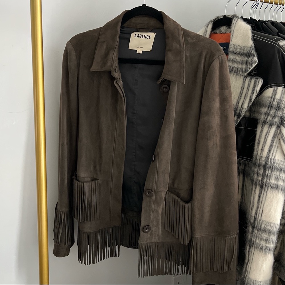 L’Agence Brown Suede Fringe Jacket